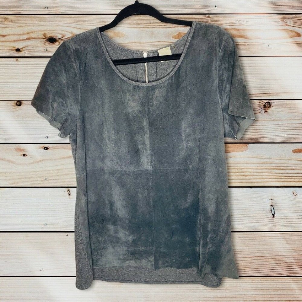 Ecru Women's Dark Gray Suede Short Sleeve Top Sz L